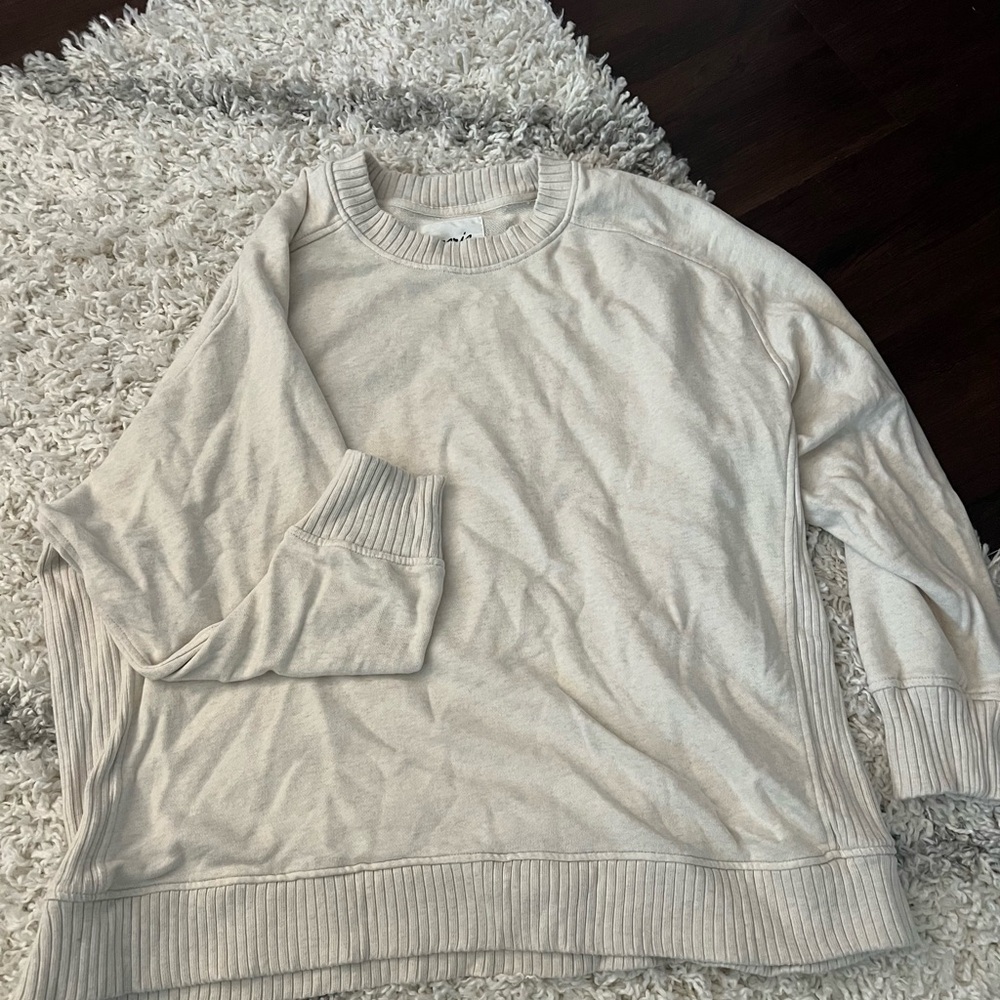 Aerie Cream Crew Neck Sweater with Ribbed Detailing